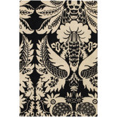 Tufted Pile Ebony/Cream Damask Rug