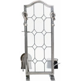 4 Piece Pewter Leaded Glass Fireplace Tool Set