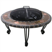 Outdoor Slate Mantel with Copper Accents Fire Pit