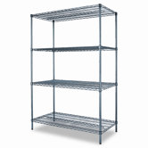 Industrial Wire Shelving Starter Kit, Four Shelves, 48w x 24d x 72h, Black
