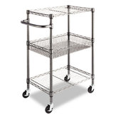 Wire Shelving Three-Tier Rolling Cart in Black Anthracite