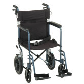 19" Lightweight Aluminum Transport Chair with Hand Brake and Swing Away Footrest