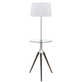 Granada Metal Floor Lamp with Glass Tray Table in Brushed Steel