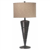 Accolade Table Lamp in Oil Rubbed Bronze with Tan Stripe Drum Shade