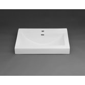Rectangle Ceramic Semi Recessed Vessel Sink with Overflow in White