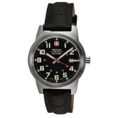 Classic Field Military Wrist Watch with Black Dial and Black Leather Strap