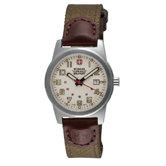 Classic Field Military Ladies Wrist Watch with Ivory Dial and Olive Brown Nylon Strap