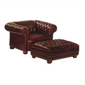 Tufted Chesterfield Leather Chair and Ottoman