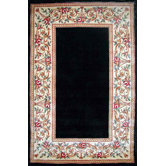 Ruby Black Floral Border Rug
