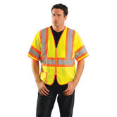 Hi-Visibility Yellow Two Tone Half Sleeve Mesh Vest With Orange Stripes And Silver Reflective Stripes