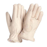 Medium White Grain Cowhide Unlined Gunn Cut Drivers Gloves With Keystone Thumb And Self Hem
