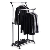 Double Adjustable Garment Rack in Black and Chrome