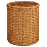 White Round Wicker Wastebasket in Honey