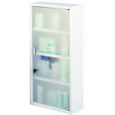 Medizinschrank gro&szlig; in Wei&szlig; mit Glast&uuml;r
