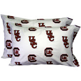 South Carolina Gamecocks Pillow Case Set in White