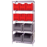 Q-Stor 5 Shelf Unit with Various Giant Hopper Bins (74" H x 36" W x 18" D) with Optional Mobile Kit