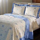 Embroidered 100 Percent Cotton Quilt Set in Blue