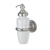 White Porcelain Soap Lotion Dispenser with Pewter Finish