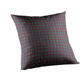 Burgundy Plaid Blue and Gold Lines Fabric Toss Pillow