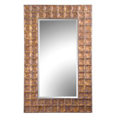 Gavino Hammered Metal Frame Beveled Mirror in Antiqued Gold