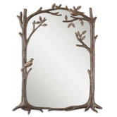 Perching Birds Small Mirror in Antiqued Silver Leaf