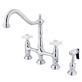 Heritage 8" Spread Deck Mount Double Handle Widespread Bridge Faucet with Porcelain Cross Handles