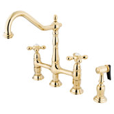 Heritage 8" Spread Deck Mount Double Handle Widespread Bridge Faucet with Metal Cross Handles