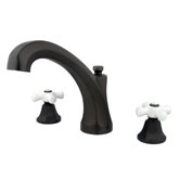 Double Handle Deck Mount Roman Tub Faucet Trim Porcelain Cross Handle