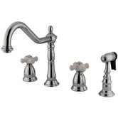 Heritage Double Handle Widespread Kitchen Faucet with Porcelain Cross Handle