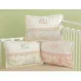 Toile Blue and Brown Monogram Pillow
