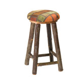 Hickory Round Barstool with Upholstered Seat