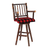 Hickory Swivel Barstool with Arms and Upholstered Seat