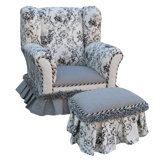 Toile Child's Wingback Chair and Ottoman Set