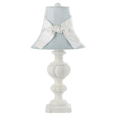 Urn Large Table Lamp with Plain Blue Shade and White Sash