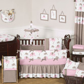 Pink and Taupe Mod Elephant Crib Bedding Collection
