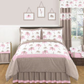 Pink and Taupe Mod Elephant Bedding Collection