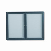 Enclosed Bulletin Board, Fabric Covered Cork, 48 x 36, Gray, Aluminum Frame