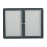 Enclosed Bulletin Fabric Covered Cork Board in Gray with Aluminum Frame
