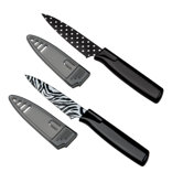 Colori Art and Safari 2 Piece Paring Knife Set in Polka Dot Black and Zebra