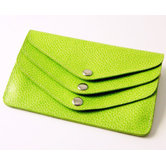 On the Go Pebble Grain 3 Flap Wallet in Lime