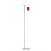 Domino Two Light Torchiere Floor Lamp in Metallic Gray with White & Red Glass