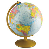 12-Inch Globe with Blue Oceans, Gold-Toned Metal Desktop Base