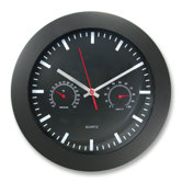 Wall Clock ,w/ Temp Humidity Gauge, 12", Black