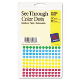 See Through Removable Color Dots, 1/4in dia, Assorted Colors, 864/Pack