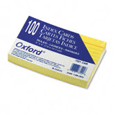 Ruled Index Cards, 3 x 5, Canary, 100 per Pack