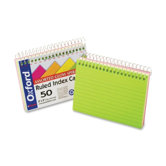 Spiral Bound Index Cards,Ruled,Perforated,3"x5",Neon