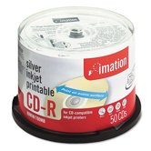 Printable CD-R Discs, 700MB/80min, 52x, Spindle, Silver, 50/Pack