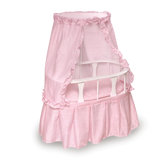Oval Doll Bassinet with Canopy and Pink Gingham Bedding