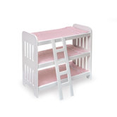 Triple Doll Bunk Bed with Ladder and Pink Gingham Mats