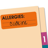 Allergies Medi Label, 2-1/2"x1", 500EA per Roll, Fluorescent Red